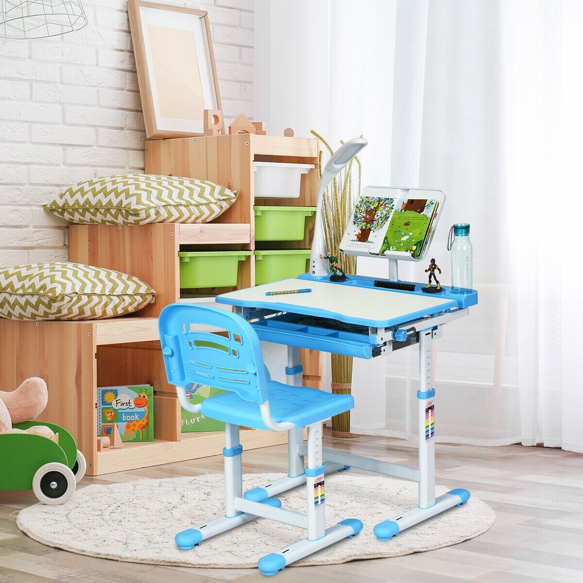 Home Garden Blue Kids And Teens Desks Grey Adjustable Children S Study Desk Chair Set Child Kids Table With Led Lamp Dr Hetsroni Com