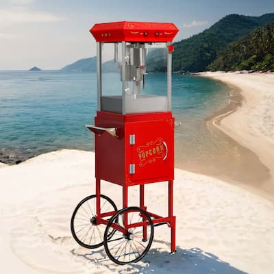 Vintage Popcorn Cart w/6oz Pot, Wheels & Lockers, Commercial/Home Use