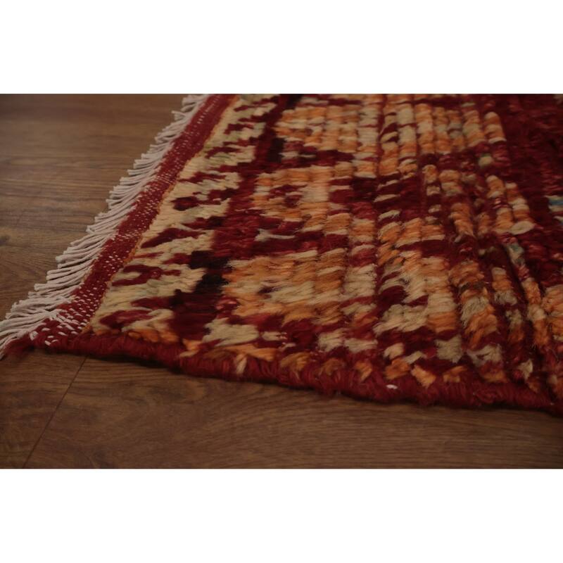 Hand Knotted Oriental 100% Wool Carpet Modern Tribal Red Moroccan Area Rug - 9' 11'' X 6' 10''