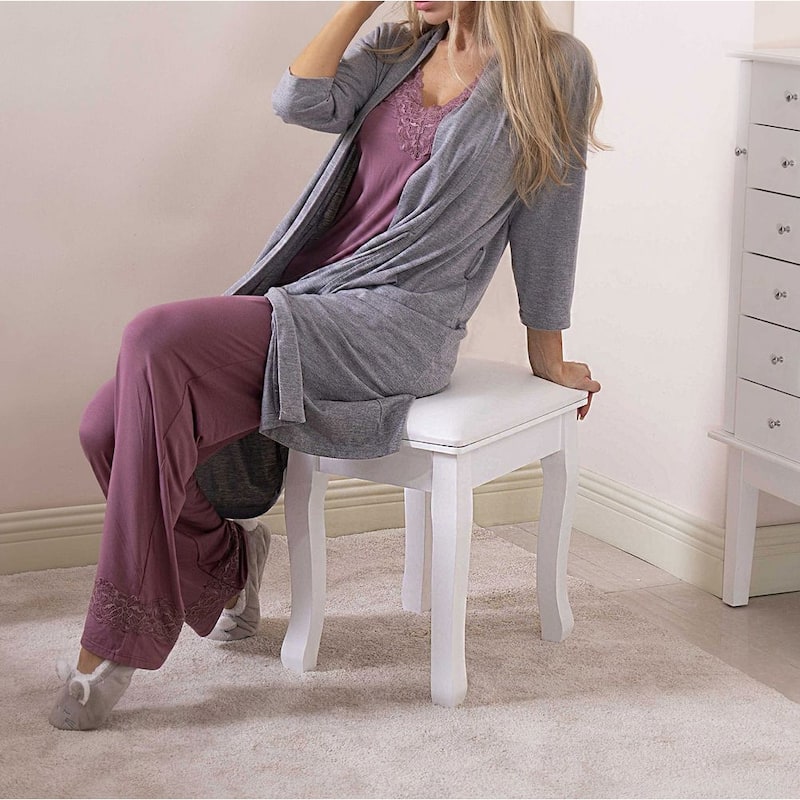Vanity Stool Padded Makeup Bench with Solid Wood Legs - White