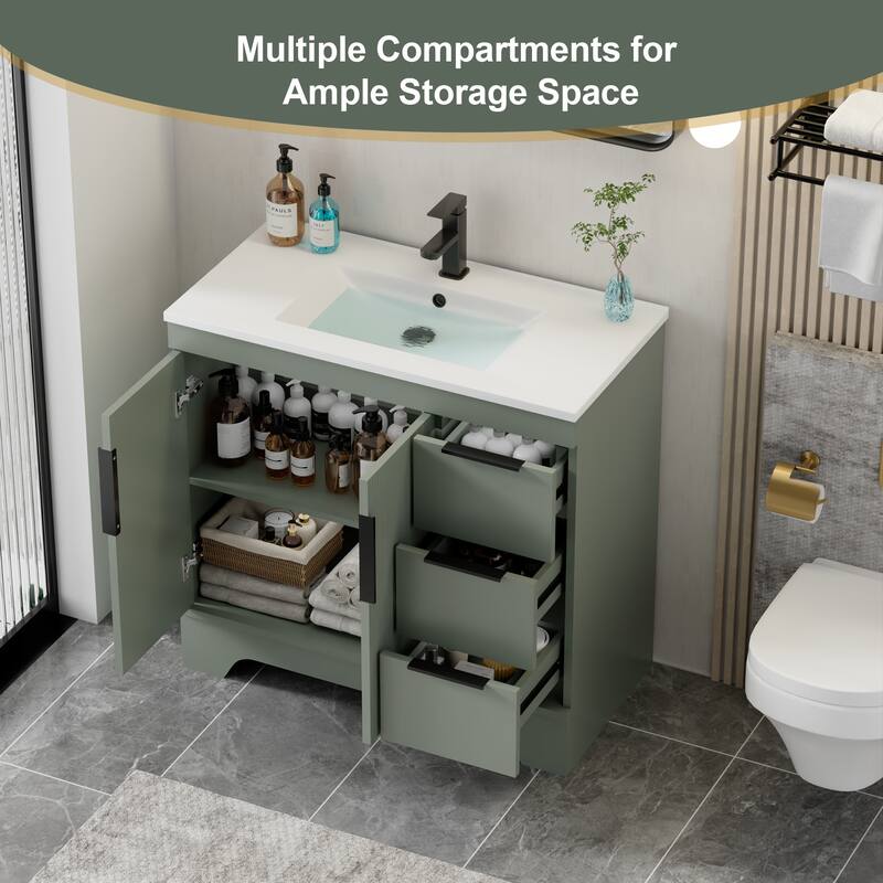 Vertical Stripes Bathroom Vanity Set with Sink Top & Faucet