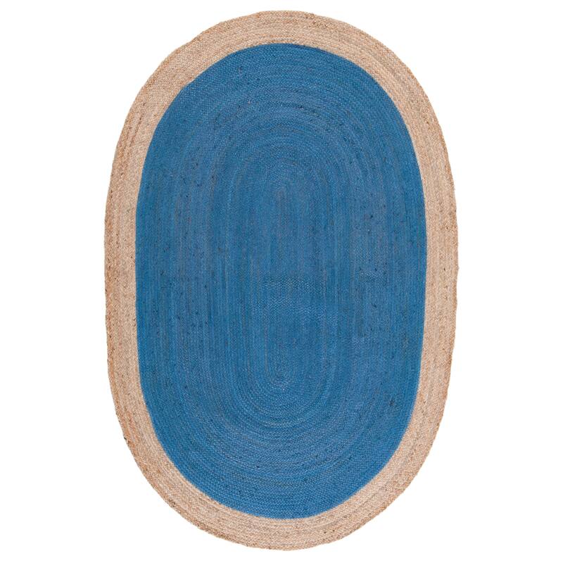 SAFAVIEH Handmade Natural Fiber Charlyne Bordered Round Jute Rug - 3' x 5' Oval - Royal Blue/Natural