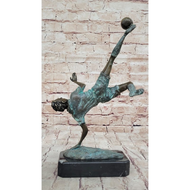 Soccer Trick Shot Bronze Sculpture Statue Figure Trophy Original Art On Marble Base
