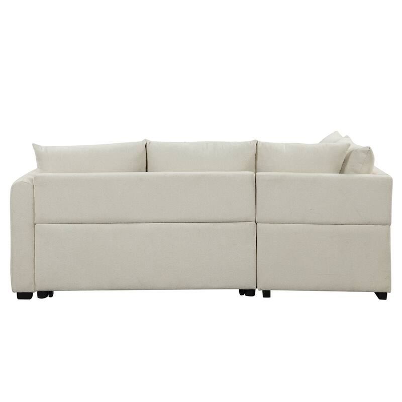 82.6" Polyester L-Shape Sectional Pull-Out Sofa Bed with Storage Ottoman, USB Ports and Power Sockets