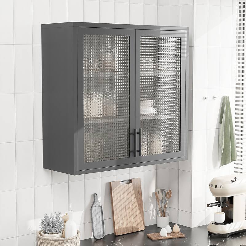 Classic Metal Storage Cabinet Display Cabinet with 4 Glass Doors 4 Shelves Cabinet Bookcase Side Cabinet - Dark