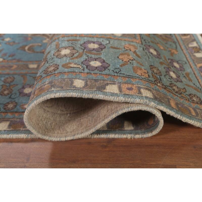 Over-Dyed Blue Tabriz Persian Vintage Rug Hand-Knotted Wool Carpet - 6'6"x 10'0"