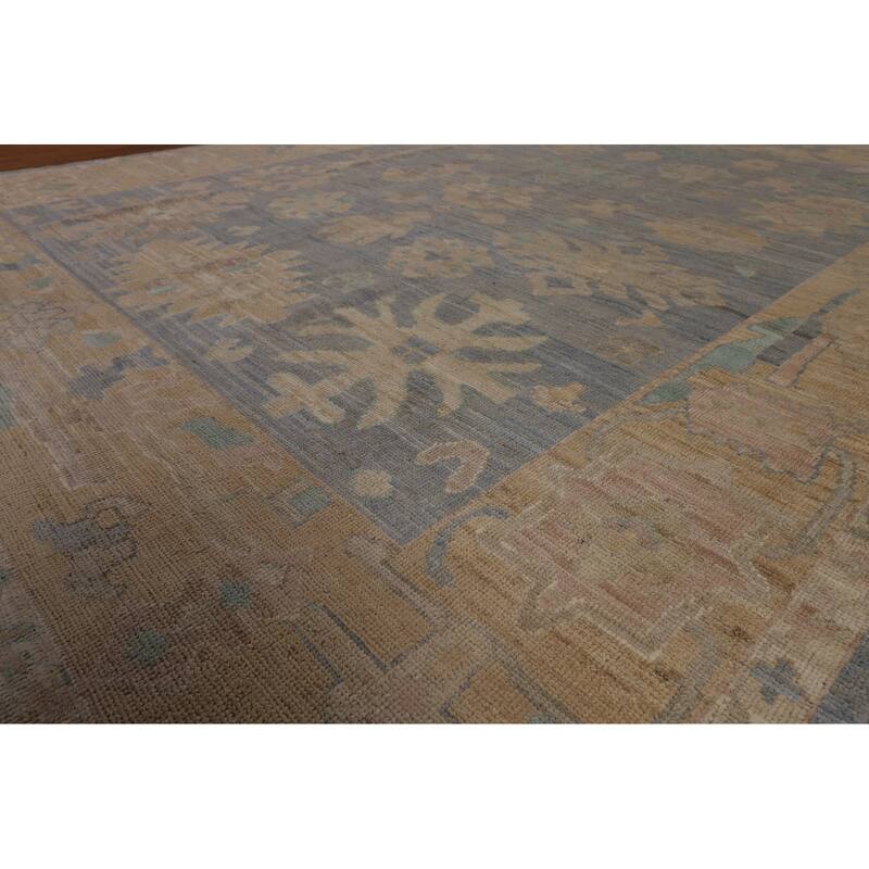 Vegetable Dye Blue Oushak Turkish Area Rug Hand-Knotted Wool Carpet - 8'3"x 10'3"