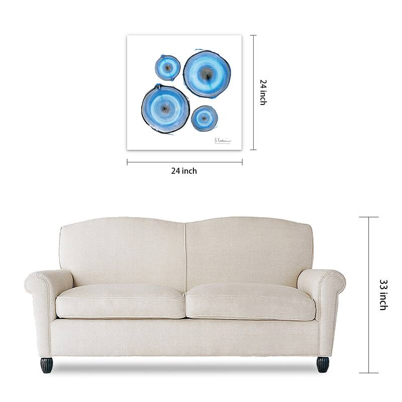 "Mineral Rings II" Abstract Wall Art on Frameless Free Floating Tempered Glass Panel - Blue