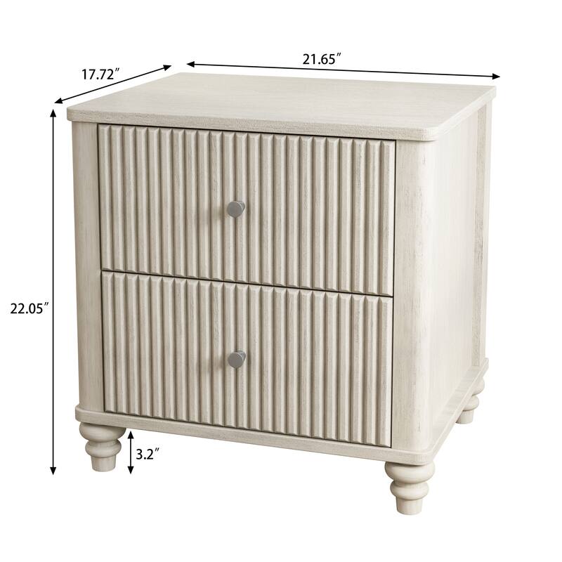 Modern 3-Drawer Wooden Nightstand with Metal Handles, Beige Finish, Ideal for Bedroom or Living Room