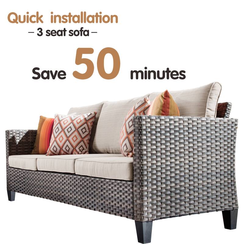 OVIOS 6-piece Outdoor Patio Wicker Conversation Set With Glass-Top Table