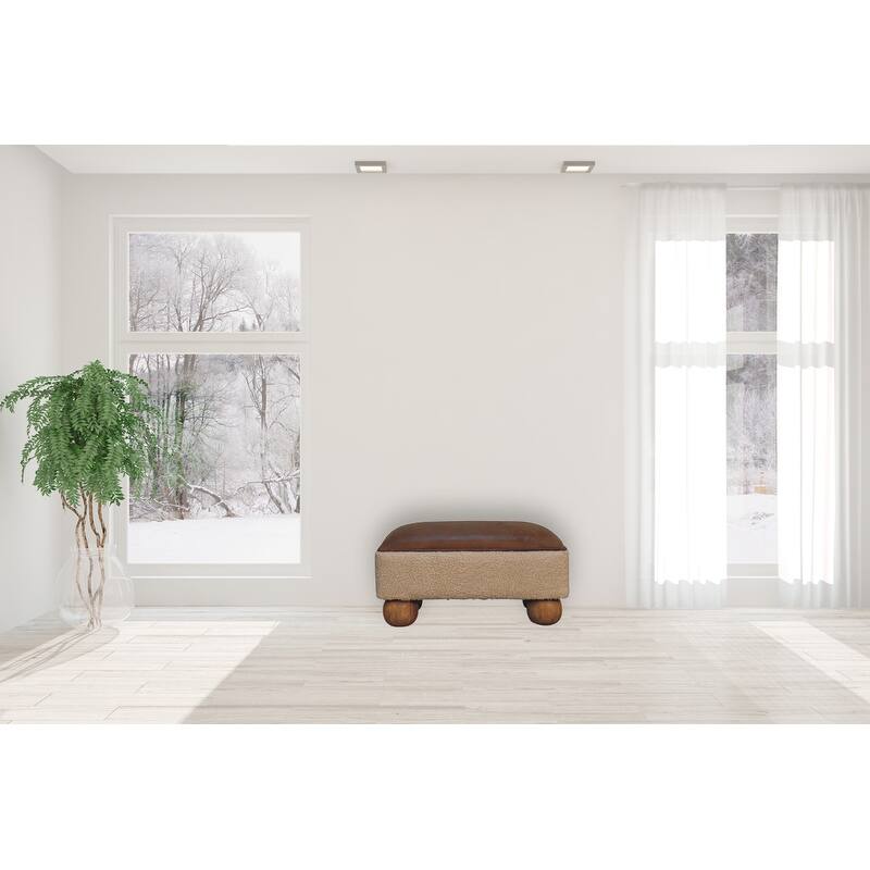 Tan Leather Boucle Ball Footstool