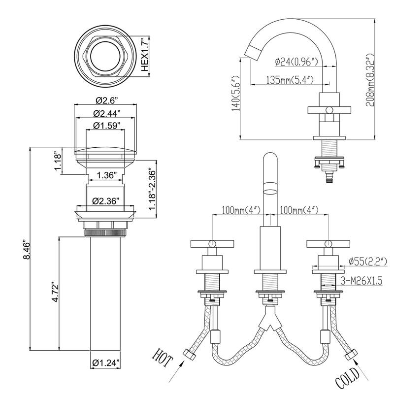 Modland 8 Inch Widespread Bathroom Faucet with Pop-Up Drain 2-Handle Vanity Sink Faucet