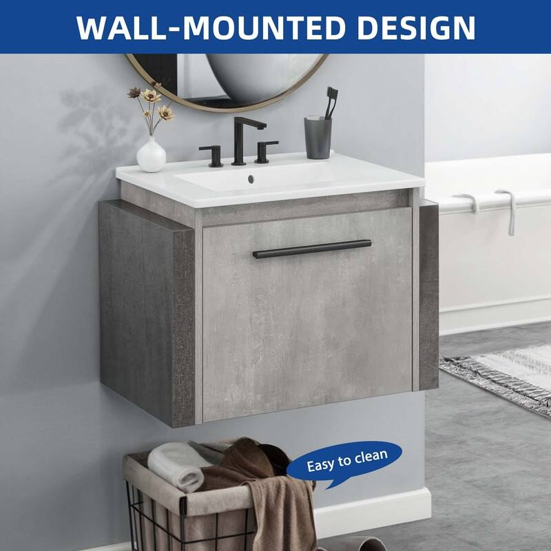 Moasis Wall Mounted Bathroom Vanity Cabinet with Ceramic Sink