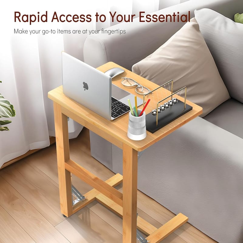 24" Folding C Shaped End Table, Small Sofa Side Laptop Desk