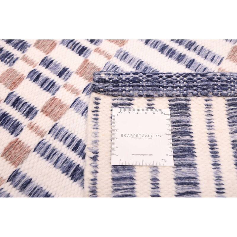 ECARPETGALLERY Flat-Weave Nevada Navy Wool Kilim - 5'2 x 7'7