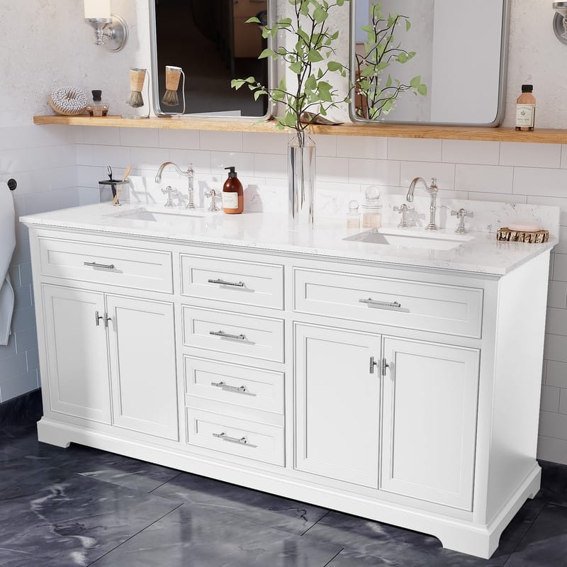 72-Inch Solid Wood Double Sink Bathroom Vanity – Modern Minimalist Design, Waterproof Finish, Soft-Close Drawers
