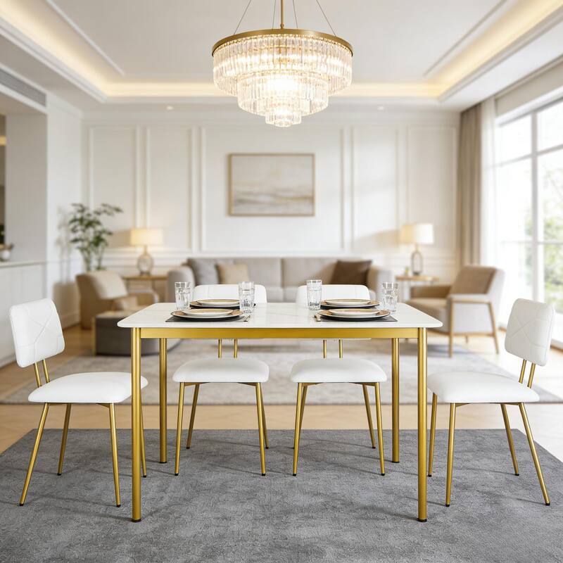 VECELO PU Leather Dining Chairs 2/4-Pack X-Back Side Chairs with Gold/Black Legs for Living room Bedroom Study Kitchen