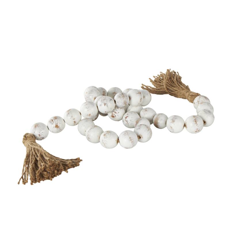 Brown Glass Handmade Round Extra Long Frosted Orb Beaded Garland with Tassel with Knotted Jute Rope