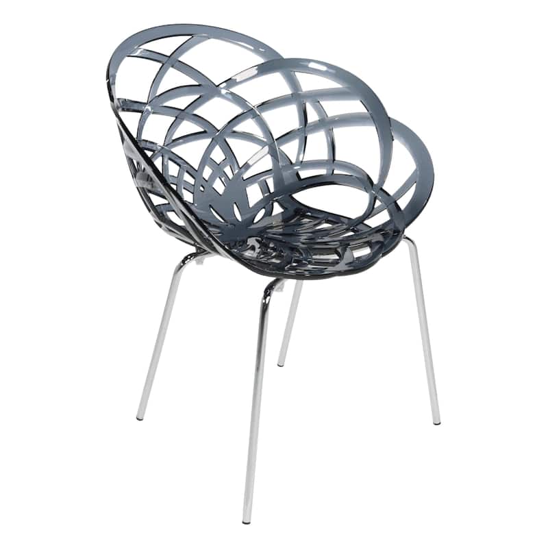 Furnish Theory Fleur-ML Stackable Dining Armchairs Arm Chairs Anti-UV Polycarbonate Shell & Chrome-Plated Steel Legs (Set of 2)