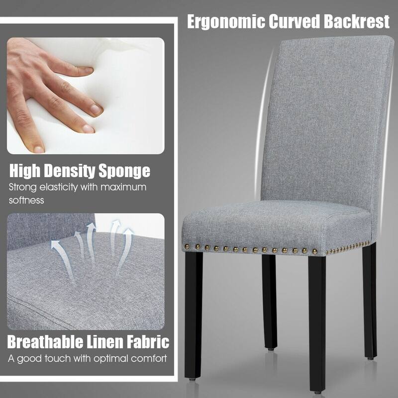 Set of 2 Fabric Upholstered Dining Chairs with Nailhead