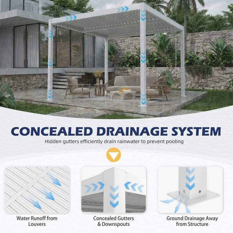 EROMMY Outdoor Louvered Pergola with Optional Winter Cover – Adjustable Hardtop Gazebo, Multiple Sizes