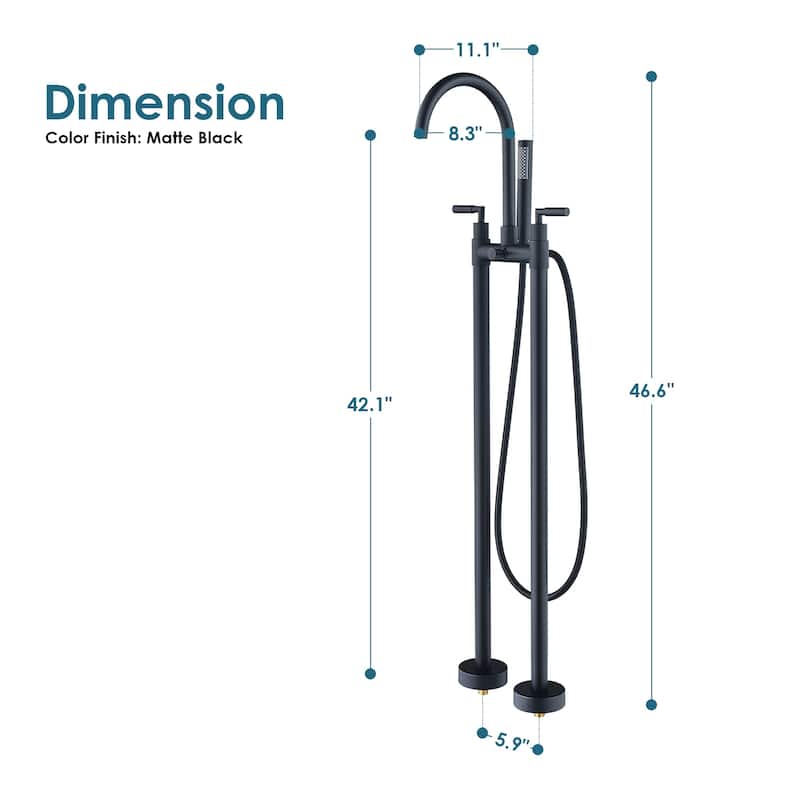 Altair Gnosall Double Lever Handle Freestanding Floor Mounted Tub Filler with Handshower