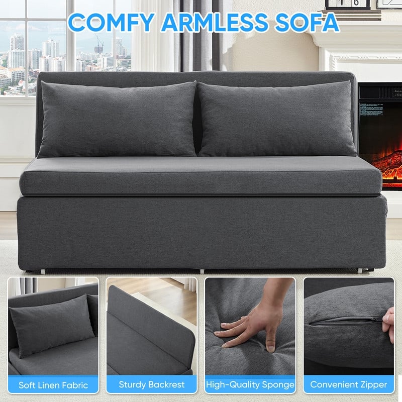 Mixoy Full/Queen Size Sofa Bed,2 in 1 Convertible Linen 1-Seater/Loveseat Sleeper Sofa Couch with Cushions