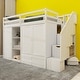 preview thumbnail 9 of 14, Twin Solid Pine Wood Loft Bed With Storage Stairs & 3-Shelves & 2 Wardrobes & 2 Drawers White