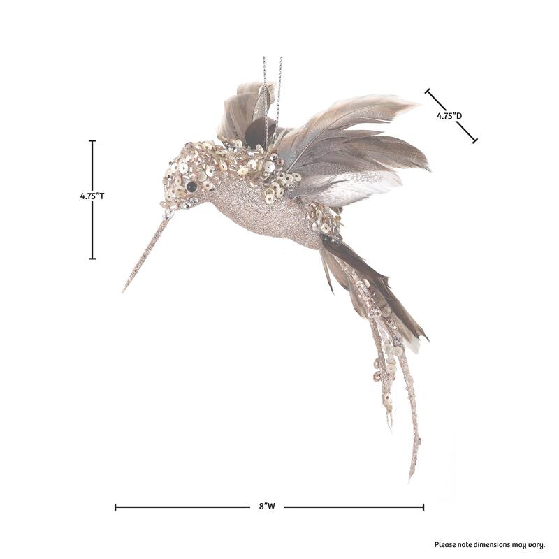 8" Hummingbird Ornament Set of 6 Beaded, Glitter, Sequin