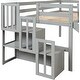 preview thumbnail 3 of 4, Wooden Twin Size Loft Bed with Slide, Stairs & Guardrails for Kids