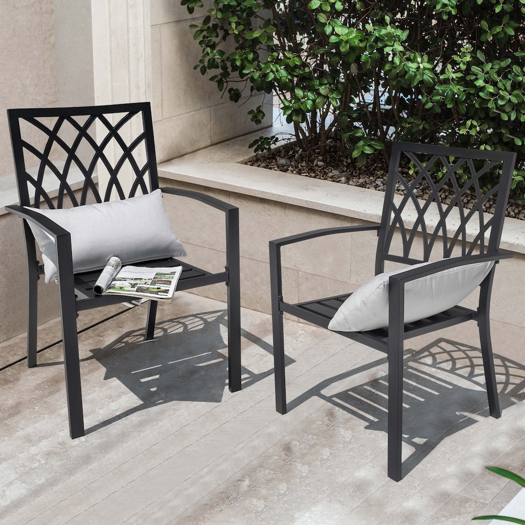 Outdoor 2-Piece Black Patio Chair Set, Powder-coated Iron, Lattice Pattern