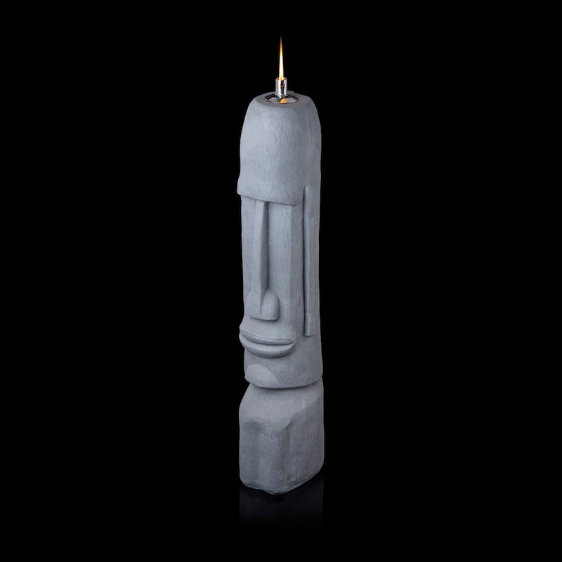 Alpine Corporation 41" Tall Indoor/Outdoor Cement Moai Head Statue with Oil Torch Lamp