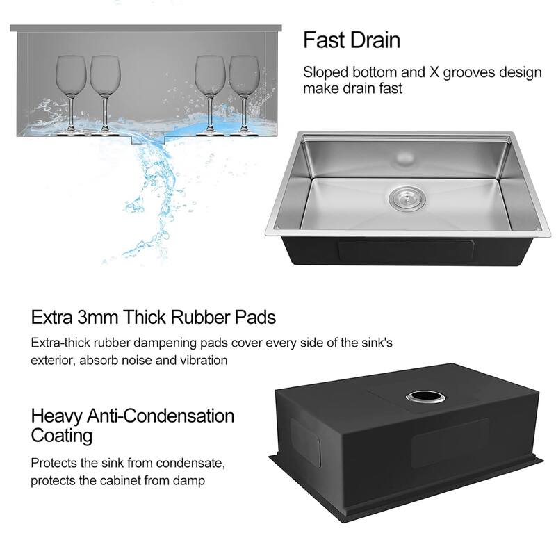Undermount Workstation Sink Stainless Steel Single Bowl