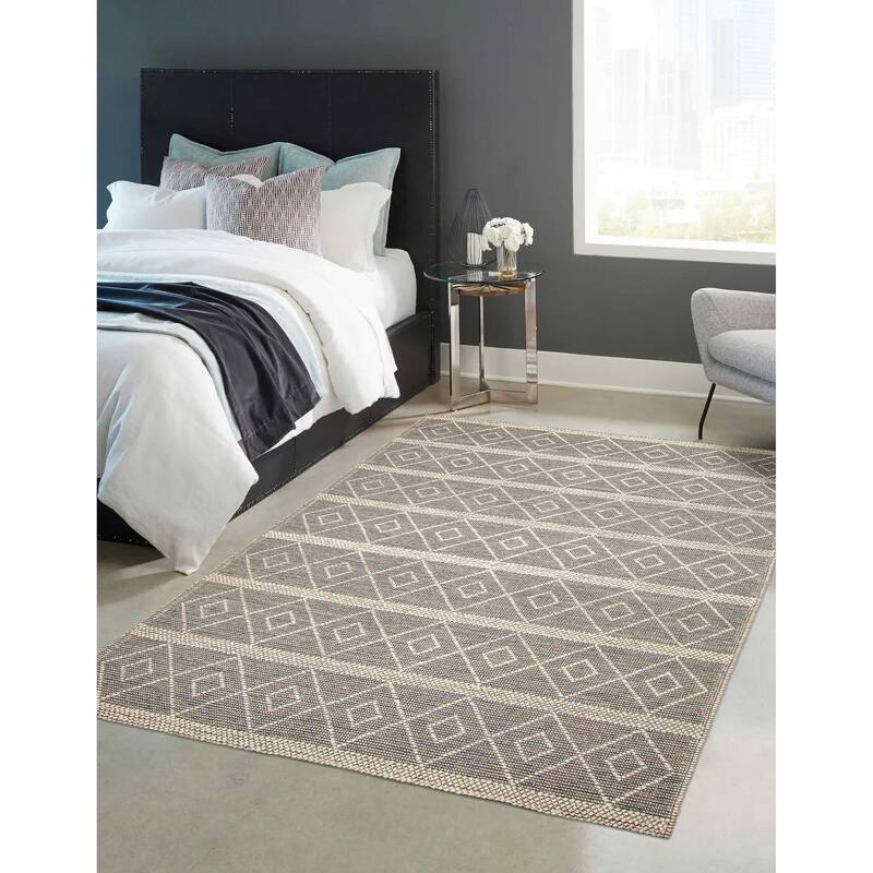 ECARPETGALLERY Braid weave Sienna Brown, Cream Wool Rug - 6'0 x 9'1