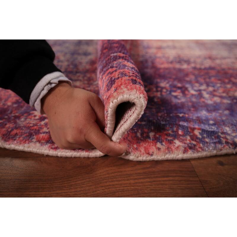 Contemporary Round Area Rug Handmade Abstract Wool Carpet - 6'7" x 6'6"
