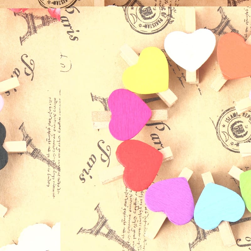 Card Photo Clothes Heart Shape Spring Pegs Mini Wooden Clip 100pcs - Wood Color,White - 1.2" x 0.7" x 0.4"(L*W*T)