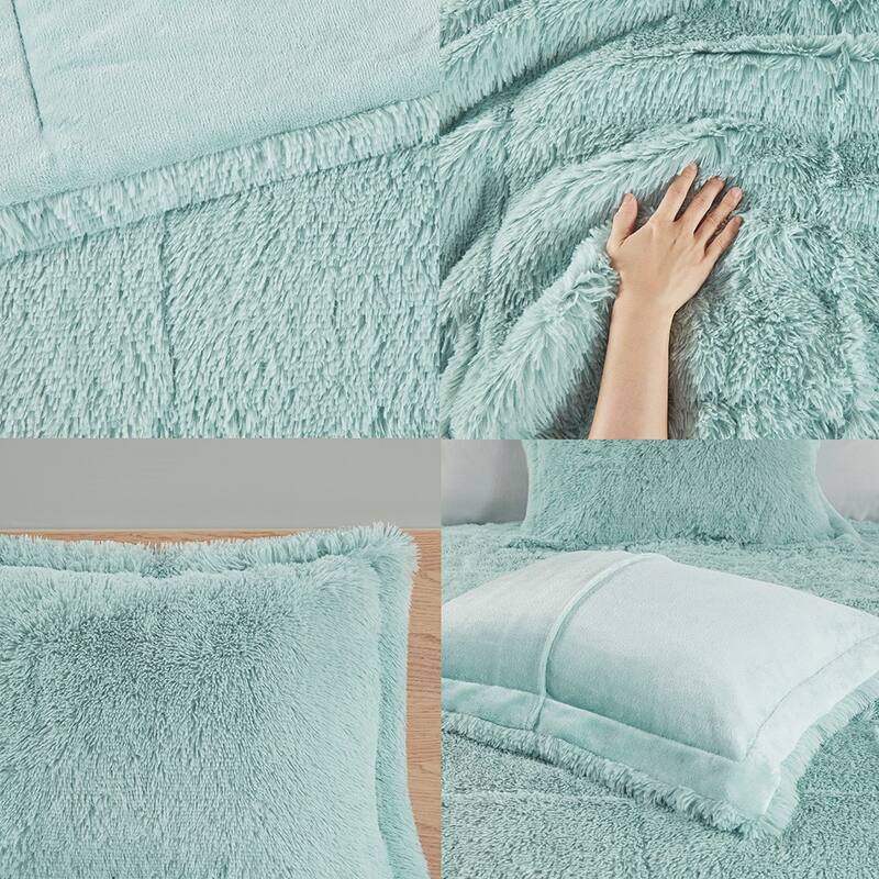 King Cal King Shaggy Long Fur Comforter Mini Set