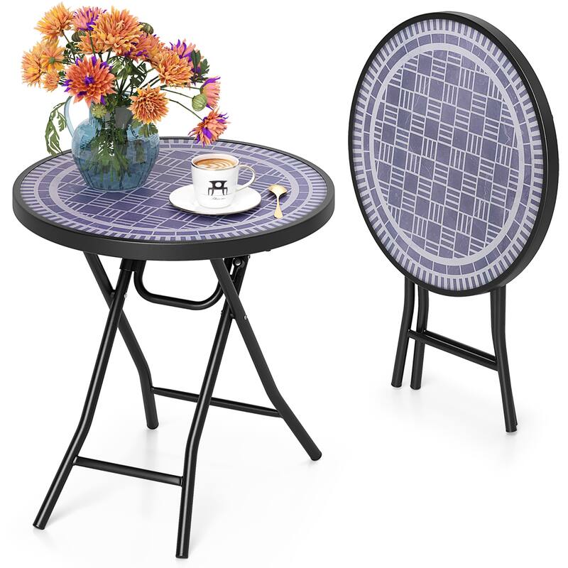 Gymax Round Folding Side Table 18 Inch Patio Coffee Table w/ Tempered - Grey