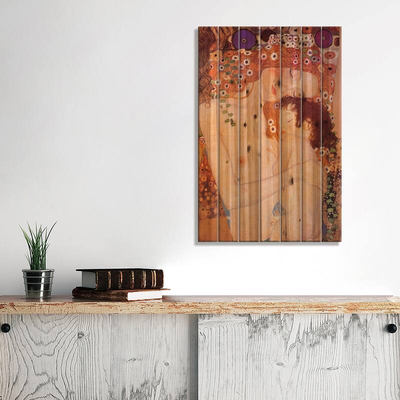 Mother And Child Print On Wood by Gustav Klimt - Multi-Color