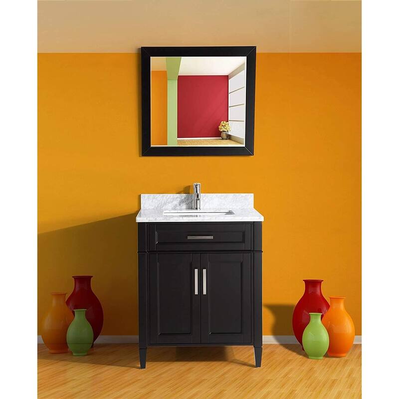 Vanity Art 30-Inch Single Sink Bathroom Vanity Set Carrara Marble Stone Top Soft Closing Doors Undermount Sink with Free Mirror
