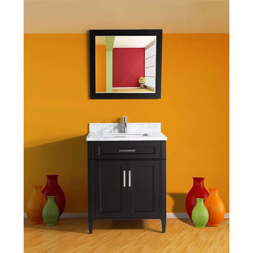 Vanity Art 30-Inch Single Sink Bathroom Vanity Set Carrara Marble Stone Top Soft Closing Doors Undermount Sink with Free Mirror