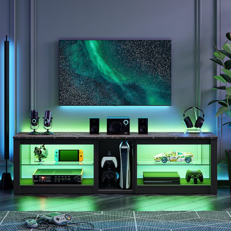 63" TV Stand Gaming Entertainment Center for TVs up to 70" with LED Lights Cabinet and Shelves