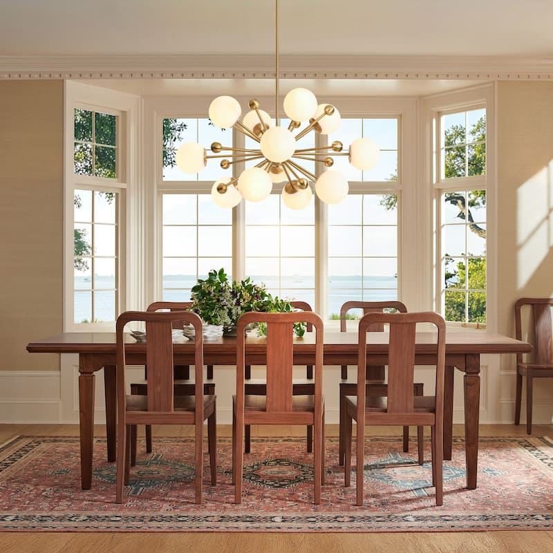 12-Light Modern Sputnik Brass Chandelier with Frosted Glass Globes for Living Room, Dining Room - 12 Light