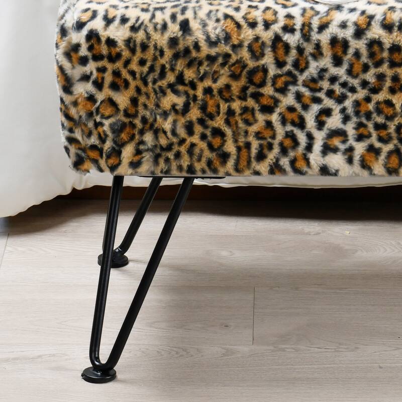 Home Soft Things Animal Pattern Ottoman Bench with Black Metal Legs