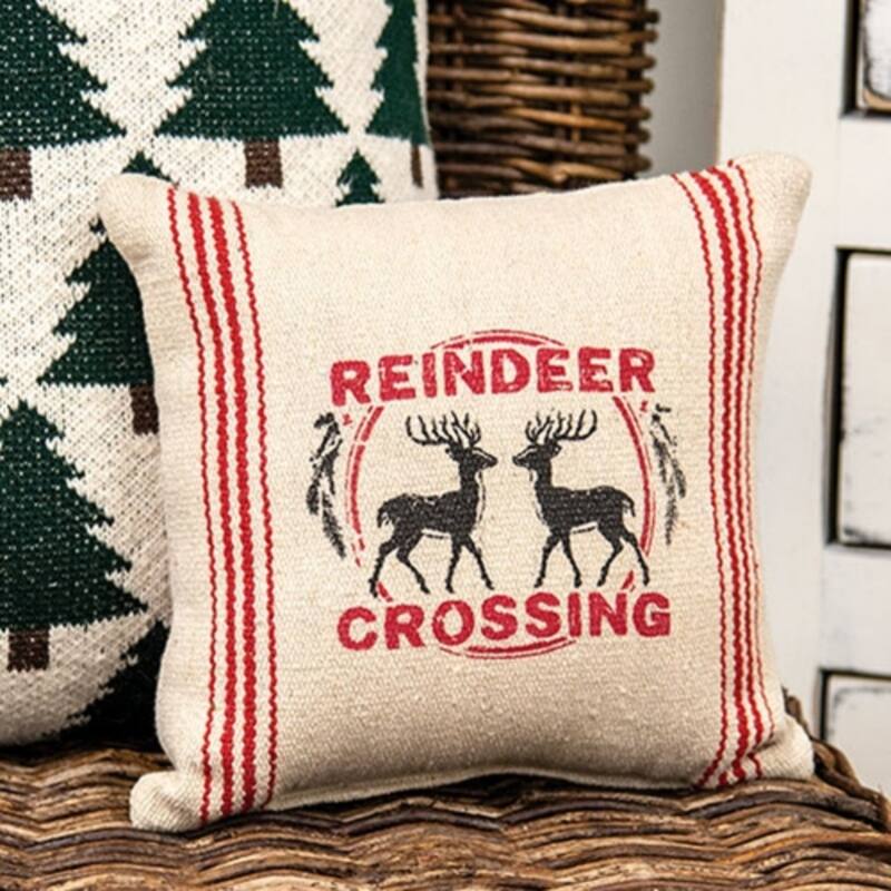 Red Off-White Black Cotton Reindeer Crossing Pillow 10x4.5x10 in