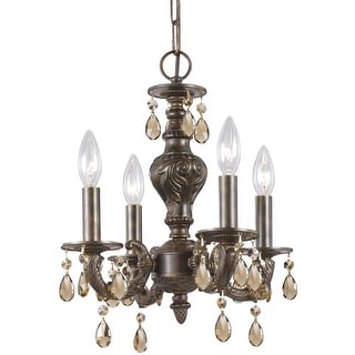 Paris Market 4 Light Golden Teak Crystal Bronze Mini Chandelier - 13.5'' W x 15'' H