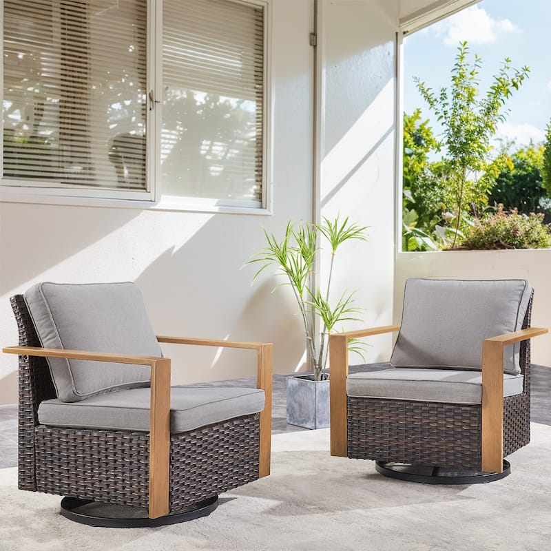 Outdoor Wicker Swivel Rocking Chairs - Brown - Grey - Brown