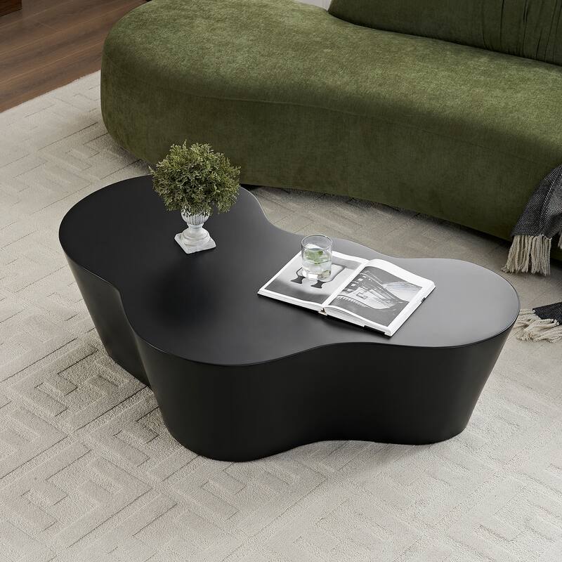 50" Unique Shape Sturdy Fiberglass Coffee Table, Tea Table for Living Room, No Need Assembly
