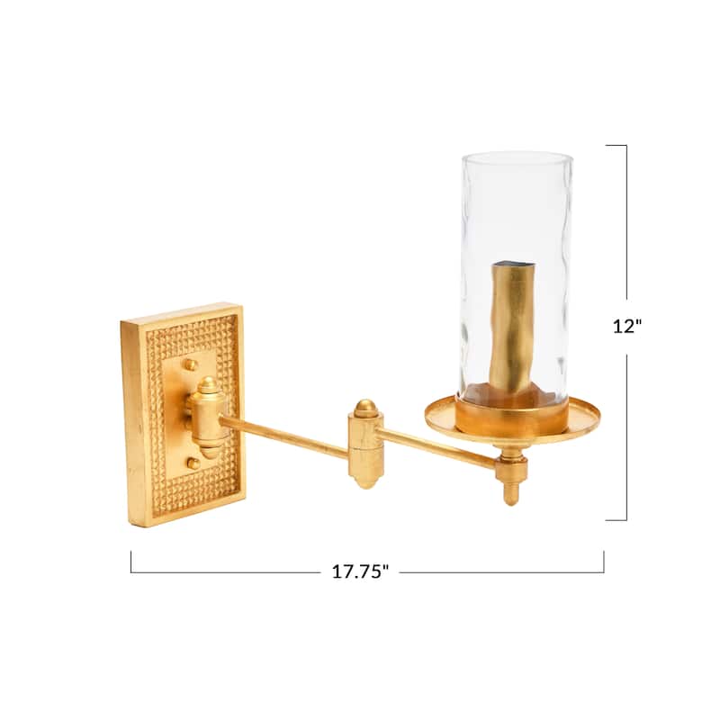 Metal and Glass Wall Sconce - 4.9"L x 17.8"W x 13.6"H