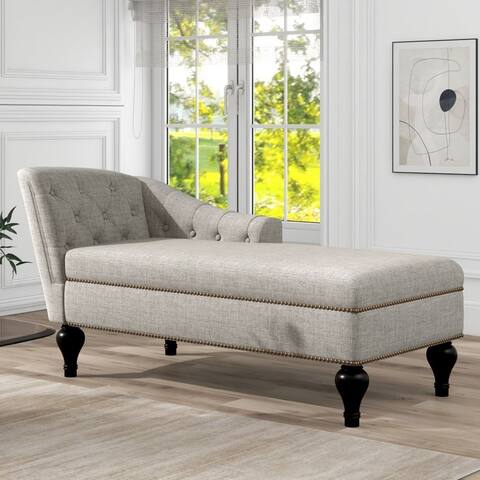 Chaise Lounge Indoor Chair Tufted Fabric, Modern Long Lounger for Office or Living Room, Nailheaded ,Sleeper Lounge Sofa